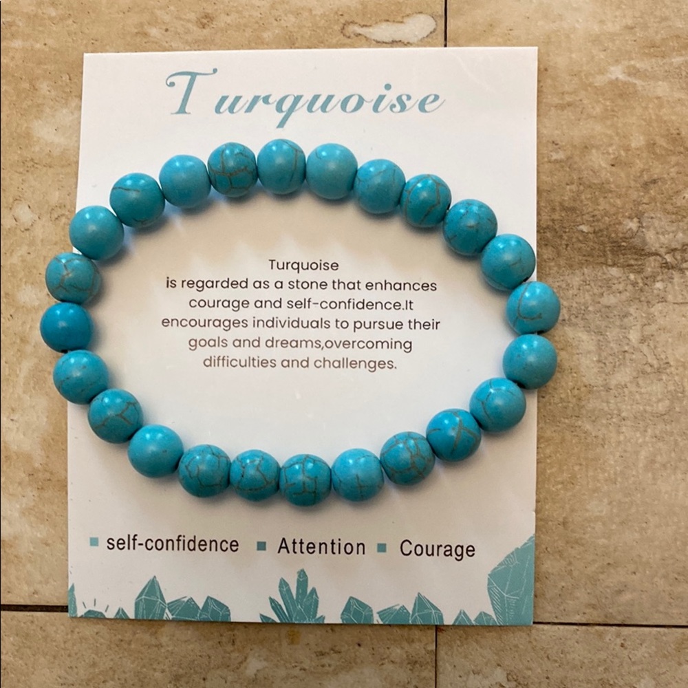 Bracelet-Natural Stone Turquoise Beaded stretchy Bracelet with card. Unisex 3/51
